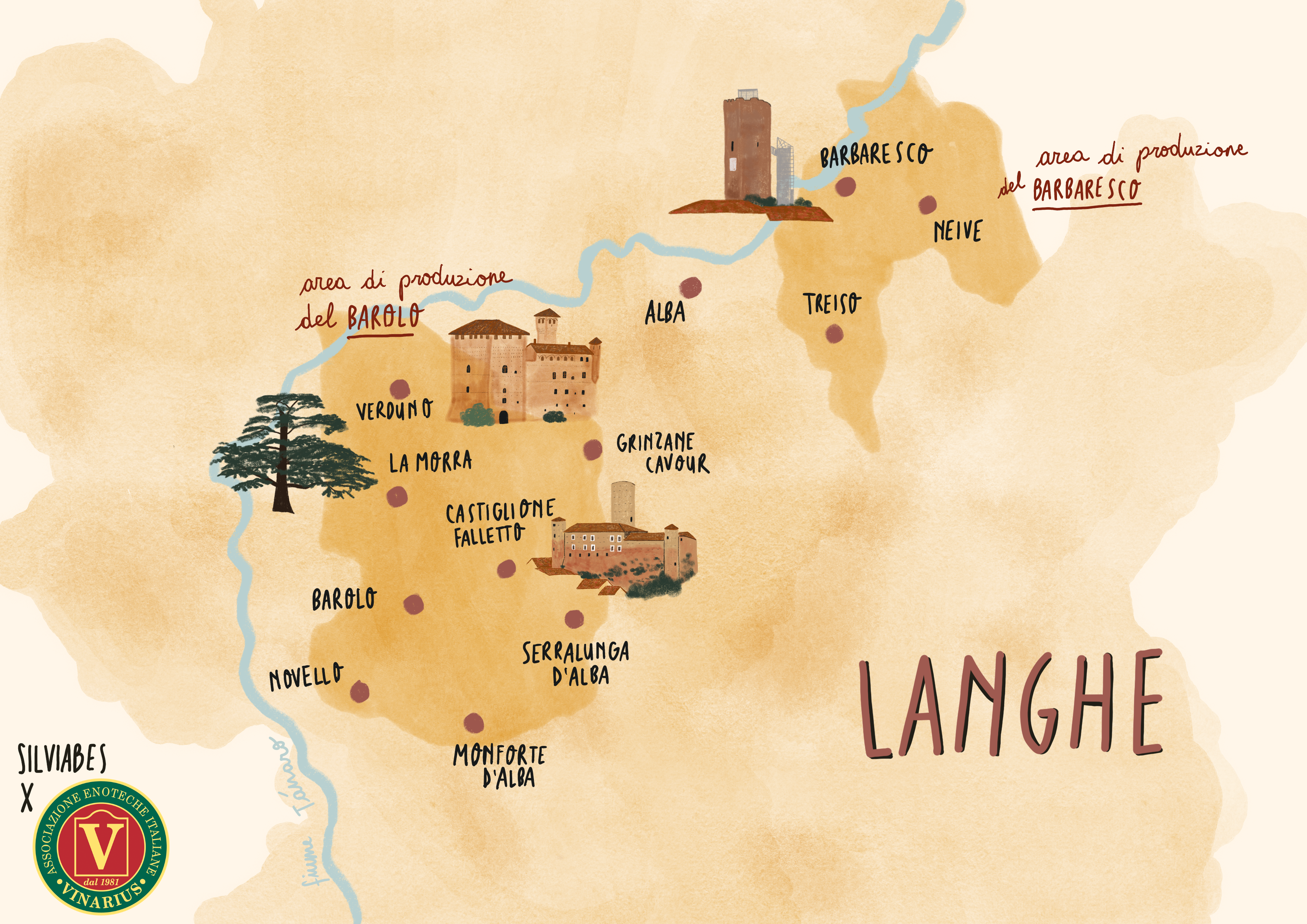 mappa illustrata langhe